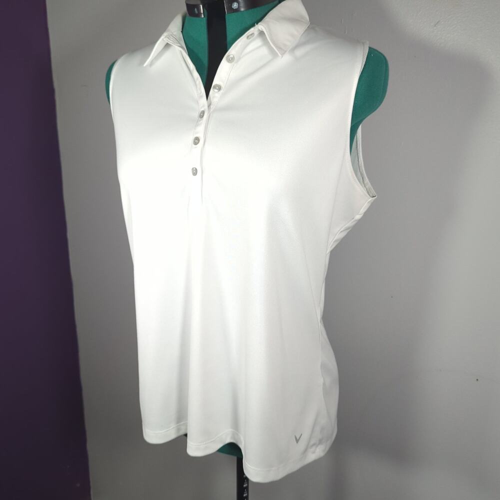 Women’s Callaway Sleeveless Golf Polo White Athleisure Tenniscore Medium